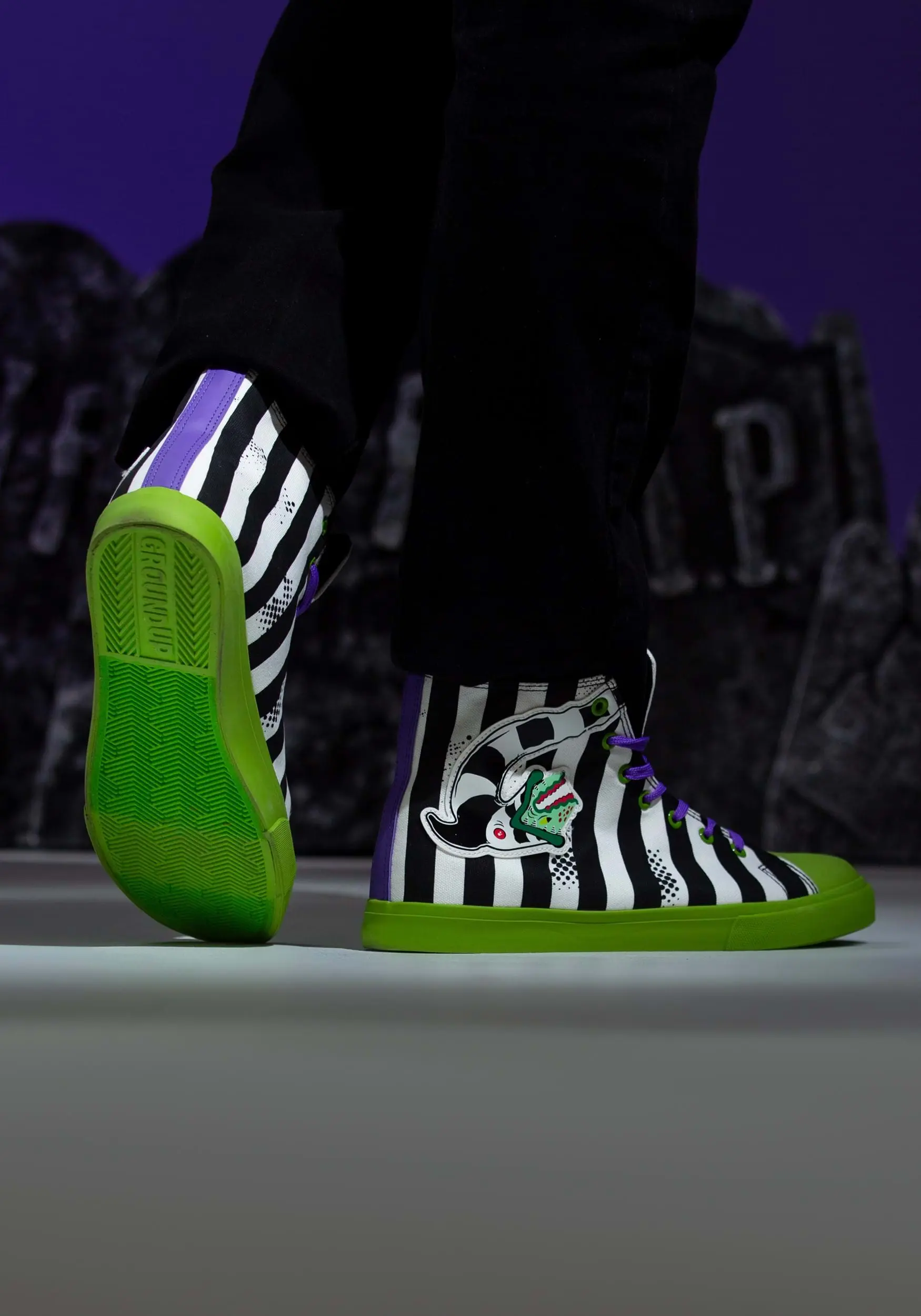 Ground Up Unisex Beetlejuice Black And White Striped Sneakers - Image 11