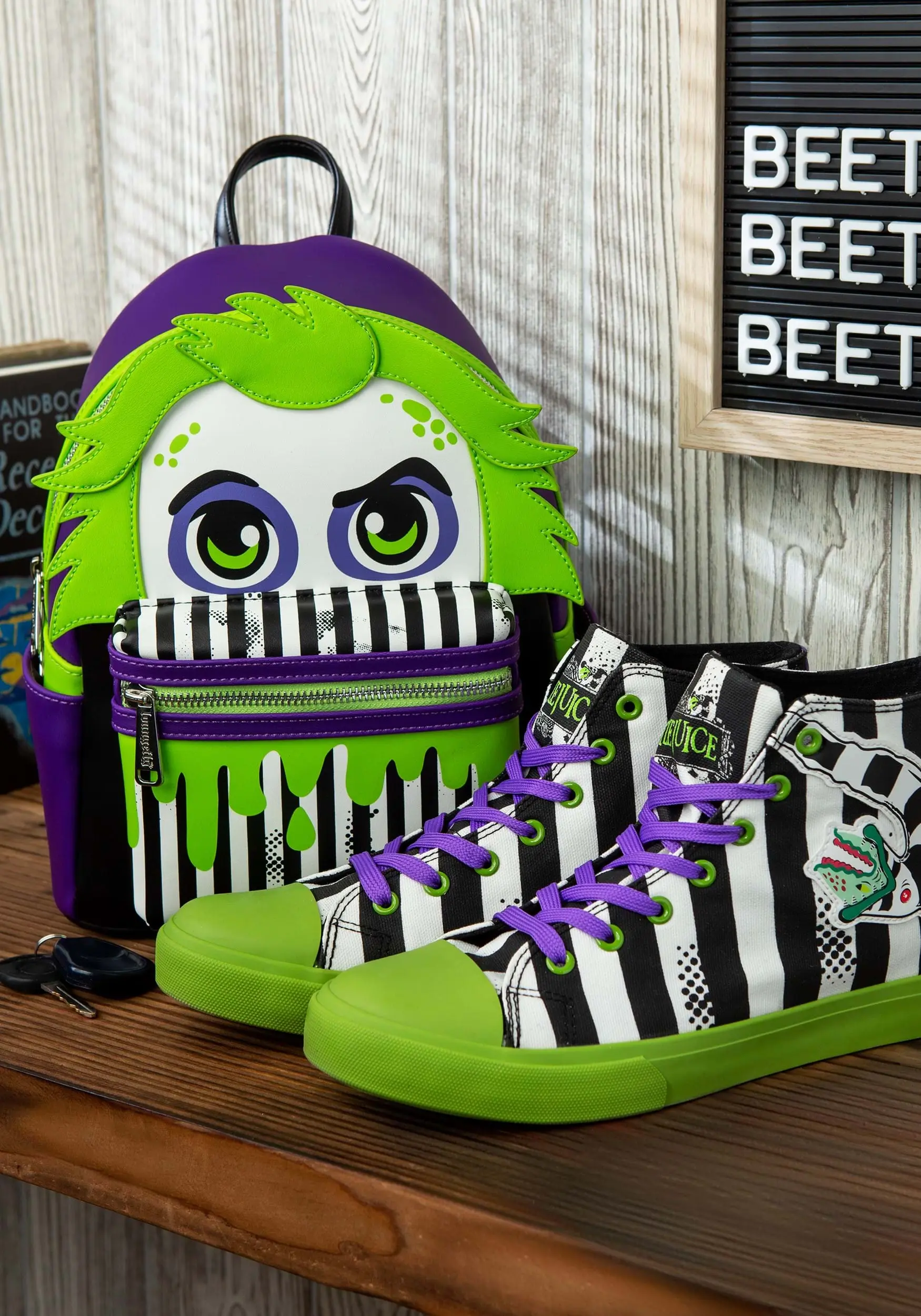 Ground Up Unisex Beetlejuice Black And White Striped Sneakers - Image 6