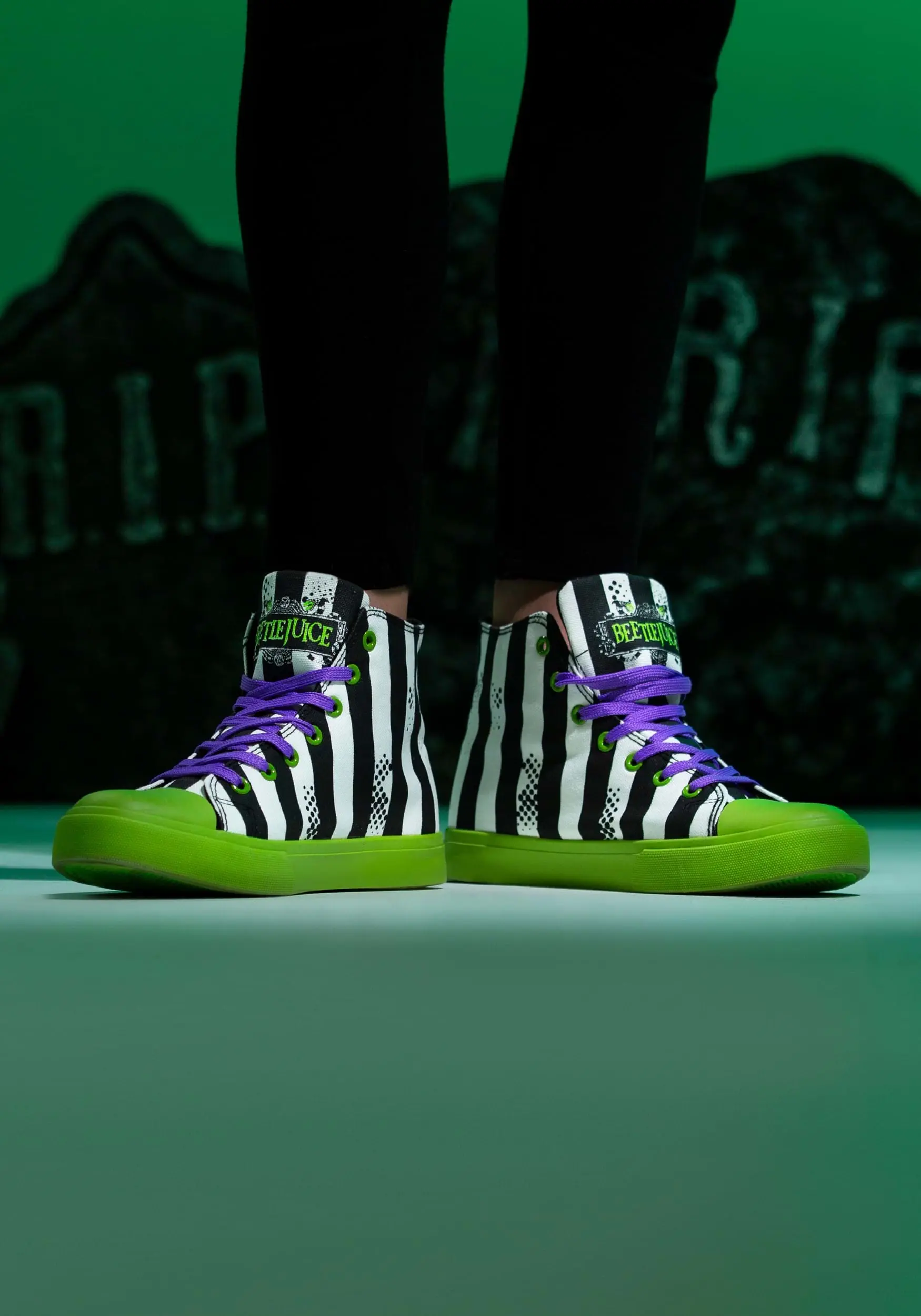 Ground Up Unisex Beetlejuice Black And White Striped Sneakers - Image 8