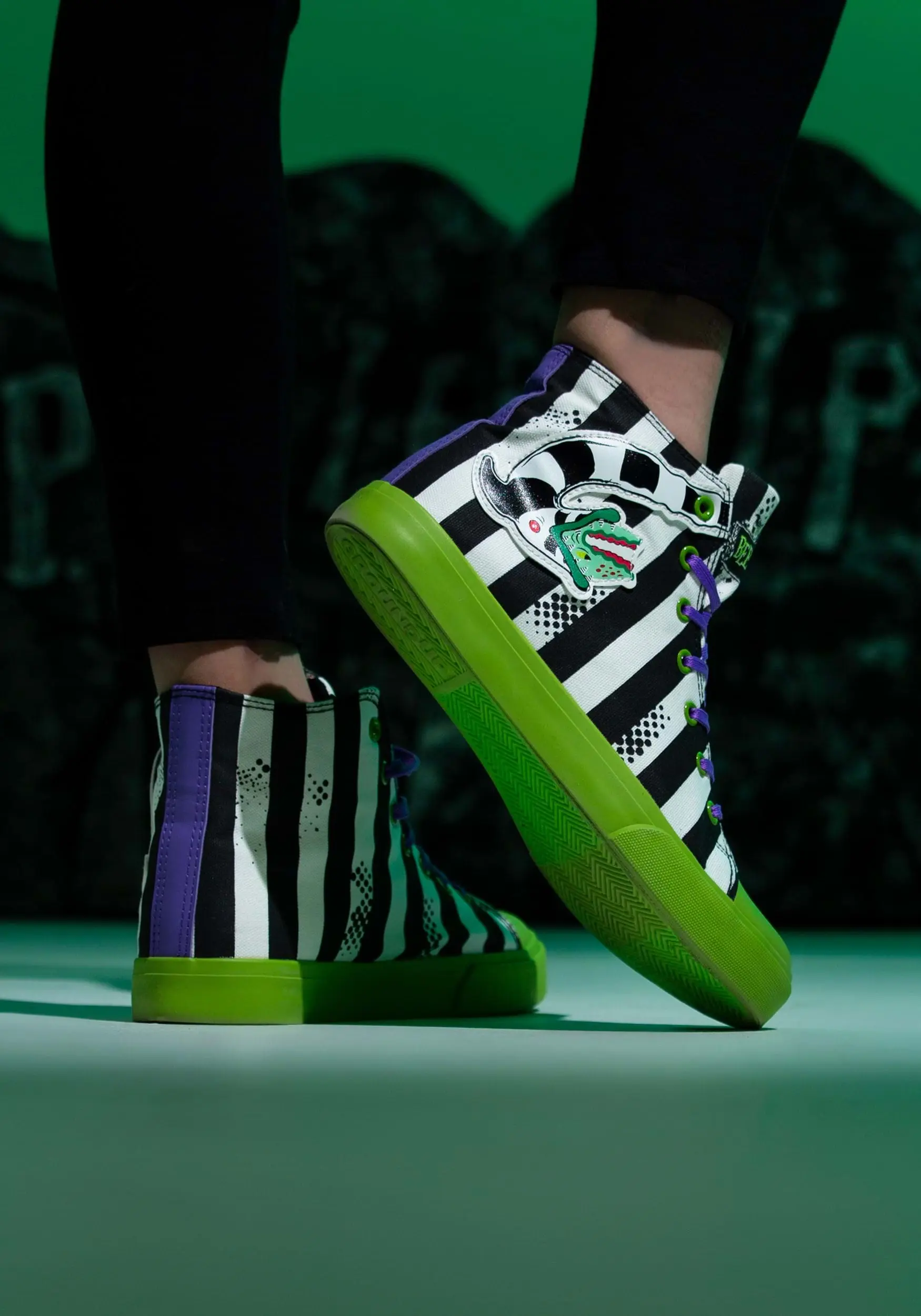Ground Up Unisex Beetlejuice Black And White Striped Sneakers - Image 9