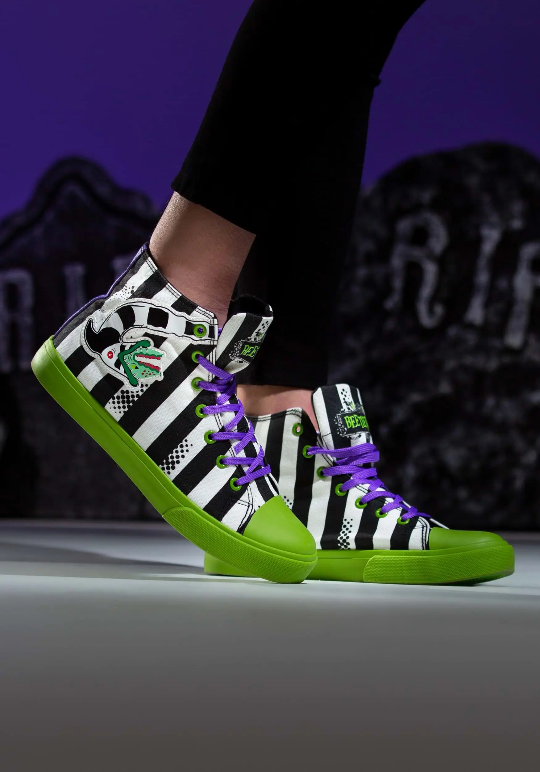 Ground Up Unisex Beetlejuice Black And White Striped Sneakers