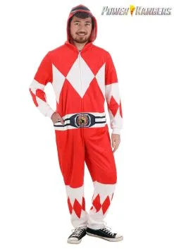 BigWan Apparel Co. Adult Power Rangers Red Ranger Hooded Union Suit